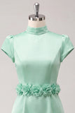 Green High Neck Bodycon Cap Sleeves Cocktail Dress with 3D Flowers