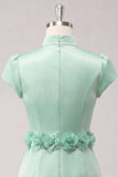 Green High Neck Bodycon Cap Sleeves Cocktail Dress with 3D Flowers