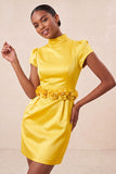 Green High Neck Bodycon Cap Sleeves Cocktail Dress with 3D Flowers