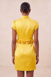 Green High Neck Bodycon Cap Sleeves Cocktail Dress with 3D Flowers