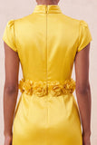 Green High Neck Bodycon Cap Sleeves Cocktail Dress with 3D Flowers