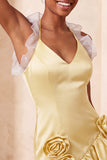Purple Halter Ruffled Bodycon Mini Cocktail Dress with 3D Flowers