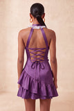 Orange Halter 3D Flowers Bodycon Ruffled Cocktail Dress with Lace Up Back