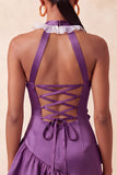 Orange Halter 3D Flowers Bodycon Ruffled Cocktail Dress with Lace Up Back