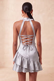 Orange Halter 3D Flowers Bodycon Ruffled Cocktail Dress with Lace Up Back