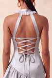 Orange Halter 3D Flowers Bodycon Ruffled Cocktail Dress with Lace Up Back