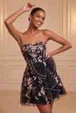 Strapless Sage Green A-Line Embroidered Pearl Party Dress with Bow
