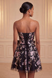 Strapless Sage Green A-Line Embroidered Pearl Party Dress with Bow