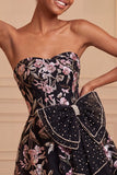 Strapless Sage Green A-Line Embroidered Pearl Party Dress with Bow