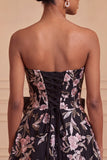 Strapless Sage Green A-Line Embroidered Pearl Party Dress with Bow