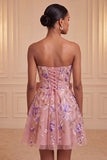 Strapless Sage Green A-Line Embroidered Pearl Party Dress with Bow