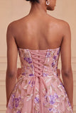 Strapless Sage Green A-Line Embroidered Pearl Party Dress with Bow