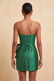 Dark Green Strapless Bodycon Pearls Mini Cocktail Dress with Bow