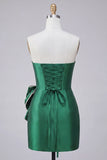 Dark Green Strapless Bodycon Pearls Mini Cocktail Dress with Bow