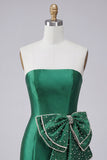 Dark Green Strapless Bodycon Pearls Mini Cocktail Dress with Bow