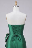 Dark Green Strapless Bodycon Pearls Mini Cocktail Dress with Bow