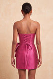 Dark Green Strapless Bodycon Pearls Mini Cocktail Dress with Bow