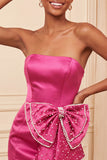 Dark Green Strapless Bodycon Pearls Mini Cocktail Dress with Bow