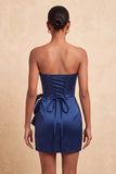 Dark Green Strapless Bodycon Pearls Mini Cocktail Dress with Bow