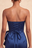 Dark Green Strapless Bodycon Pearls Mini Cocktail Dress with Bow