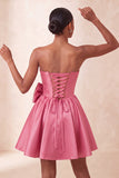 Strapless Navy A-Line Corset Lace Up Back Cocktail Dress with Bow