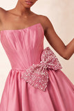 Strapless Navy A-Line Corset Lace Up Back Cocktail Dress with Bow