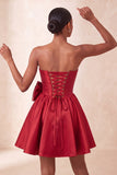 Strapless Navy A-Line Corset Lace Up Back Cocktail Dress with Bow