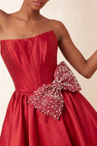 Strapless Navy A-Line Corset Lace Up Back Cocktail Dress with Bow