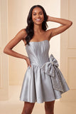 Strapless A-Line Corset Mint Green Mini Party Dress with Bow