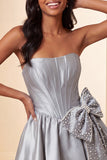Strapless A-Line Corset Mint Green Mini Party Dress with Bow