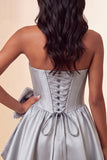 Strapless A-Line Corset Mint Green Mini Party Dress with Bow