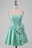 Strapless A-Line Corset Mint Green Mini Party Dress with Bow
