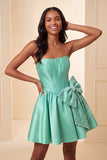 Strapless A-Line Corset Mint Green Mini Party Dress with Bow