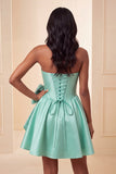 Strapless A-Line Corset Mint Green Mini Party Dress with Bow