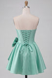 Strapless A-Line Corset Mint Green Mini Party Dress with Bow