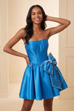 Strapless A-Line Corset Mint Green Mini Party Dress with Bow