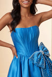 Strapless A-Line Corset Mint Green Mini Party Dress with Bow