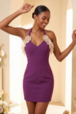 Black Bodycon Halter Lace Up Back Cocktail Dress with Ruffles