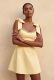 Pink A-Line Beaded Bowed Straps Cute Graduation Dress with Lace Up Back