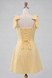 Pink A-Line Beaded Bowed Straps Cute Graduation Dress with Lace Up Back