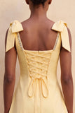 Pink A-Line Beaded Bowed Straps Cute Graduation Dress with Lace Up Back
