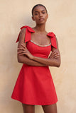 Pink A-Line Beaded Bowed Straps Cute Graduation Dress with Lace Up Back