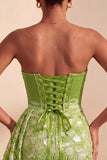 Green Sweetheart Ruched Bodycon Mini Cocktail Dress with Lace Up Back