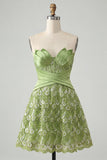 Sweetheart Green Corset A-Line Sequin Party Dress with Lace Up Back
