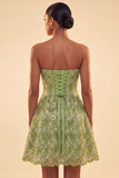Sweetheart Green Corset A-Line Sequin Party Dress with Lace Up Back