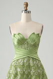 Sweetheart Green Corset A-Line Sequin Party Dress with Lace Up Back