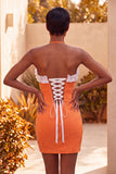 Halter Beaded Light Purple Bodycon Ruffled Cocktail Dress with Lace Up Back
