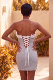 Halter Beaded Light Purple Bodycon Ruffled Cocktail Dress with Lace Up Back