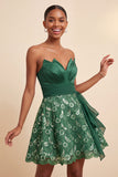 Dark Green A-Line Sweetheart Lace Up Back Short Party Dress with Sequins