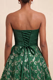 Dark Green A-Line Sweetheart Lace Up Back Short Party Dress with Sequins